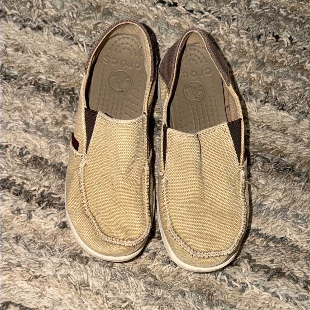 CROCS Boys Beige Canvas Slip-On Loafers